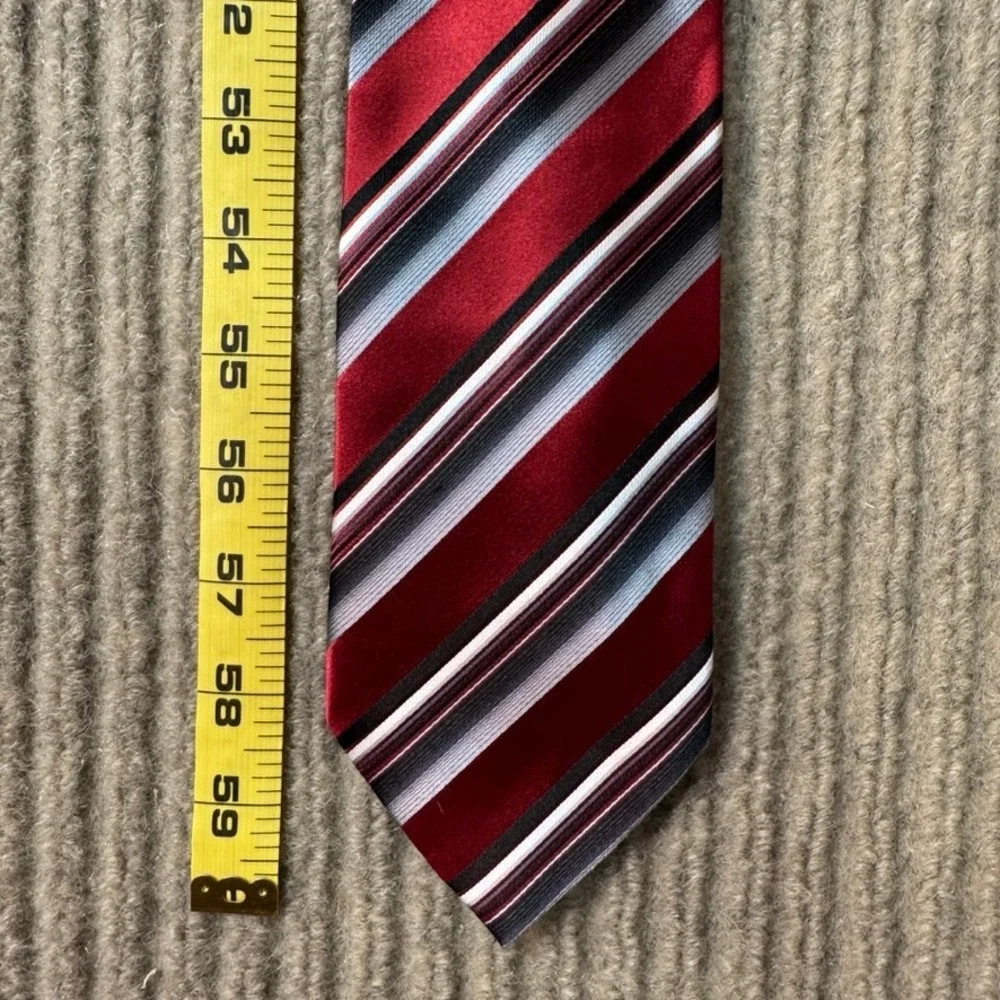 Geoffrey Beene Mens Red Black Striped 100% Silk Necktie Formal Business Tie